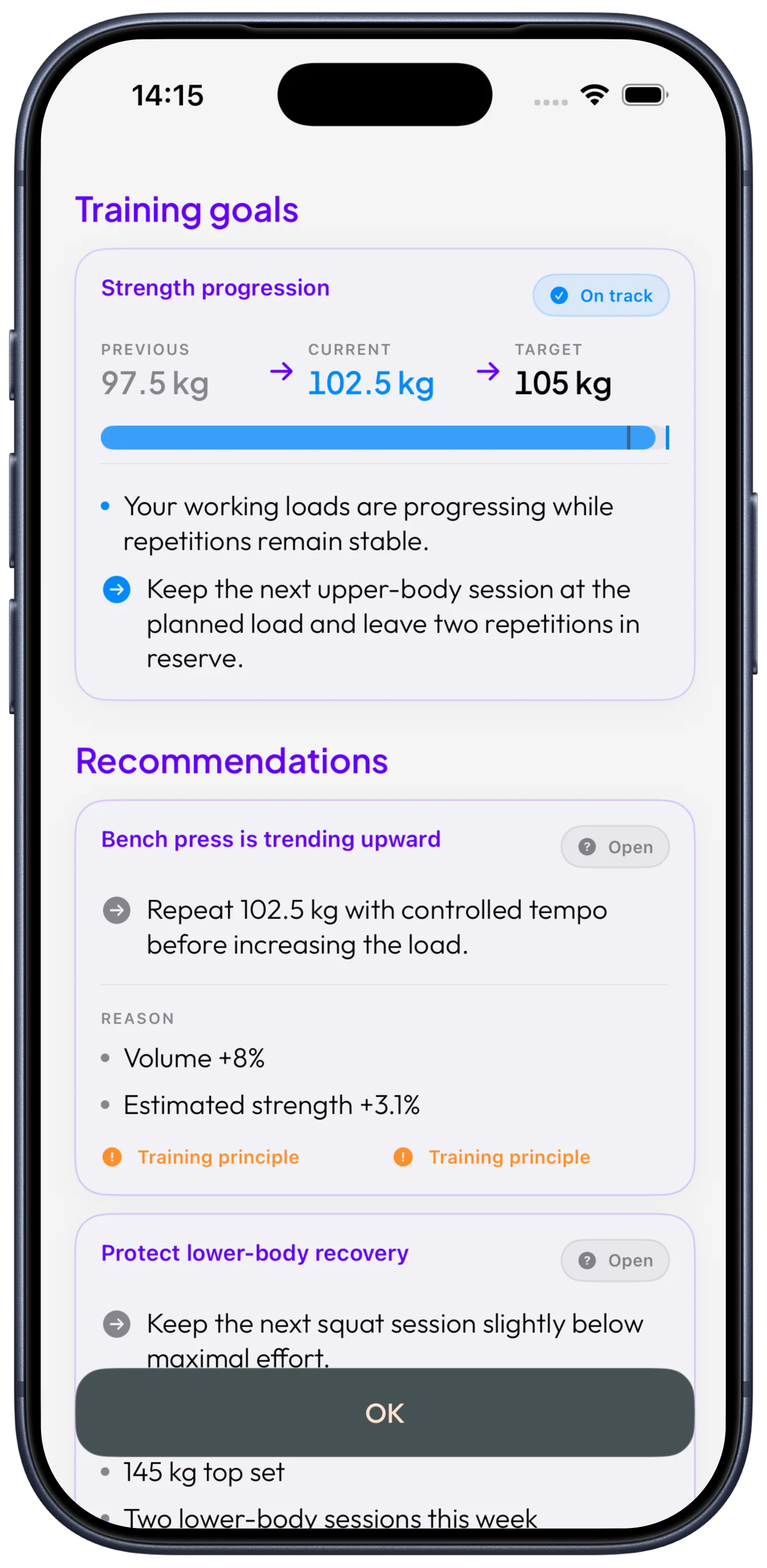 AI Training Review mit Zusammenfassung und Empfehlungen nach einem Workout